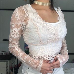 Pink Mesh Lace Top